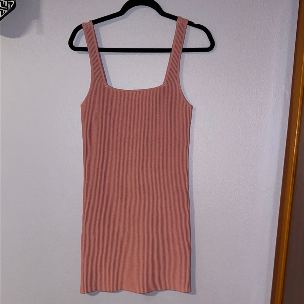 Pink Ribbed Sleeveless Dress